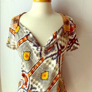 Anthropologie ikat cowl neck top